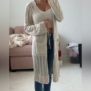 Sincerely Jules crochet Women's Cream Knit Cardigan medium swim coverup kimono